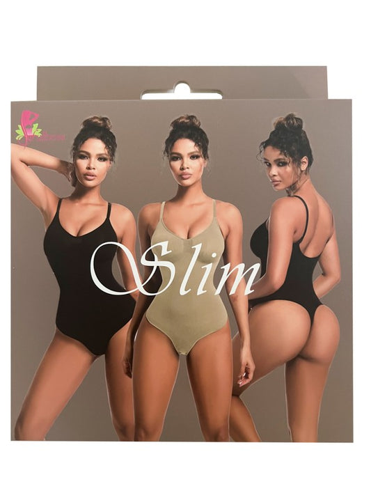 Box of slim shaper seamless sculpt bodysuits in tan and black