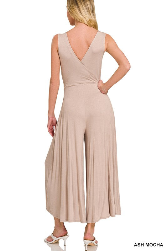 Zenana Surplice Neckline Sleeveless Jumpsuit