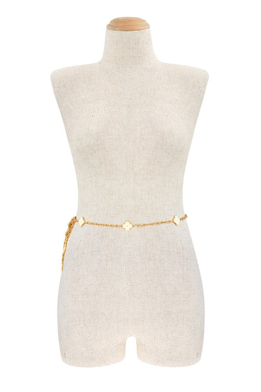 Gold and Cream Clover Charm Chain Belt