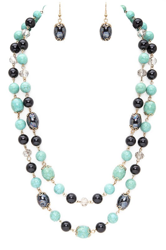 Mix Beads Layered Station Necklace Set