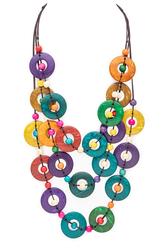 Station Wooden Disk Layered Necklace **also brown, multi, or red