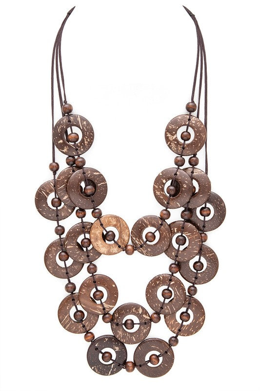 Station Wooden Disk Layered Necklace **also brown, multi, or red