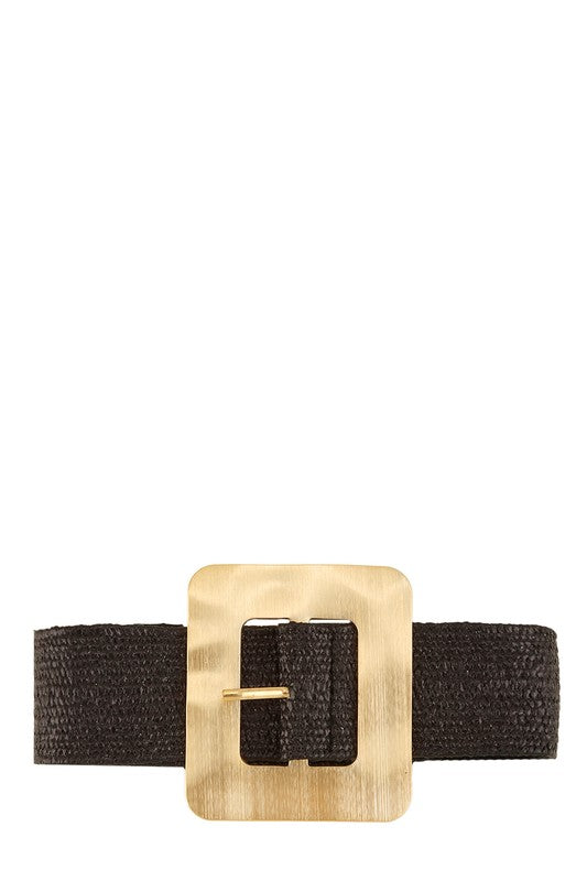 Metal Square Buckle Straw Elastic Belt **also in black and silver