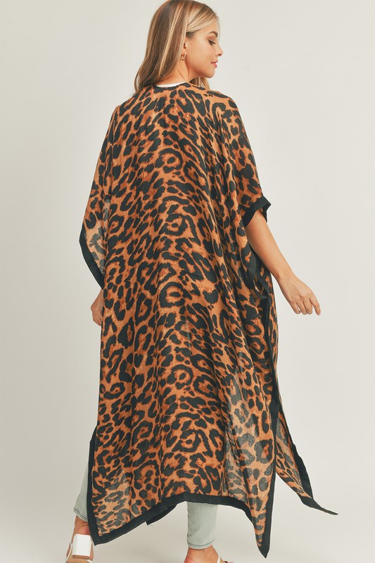 Leopard Print Front Open Long Kimono **also available in black/beige