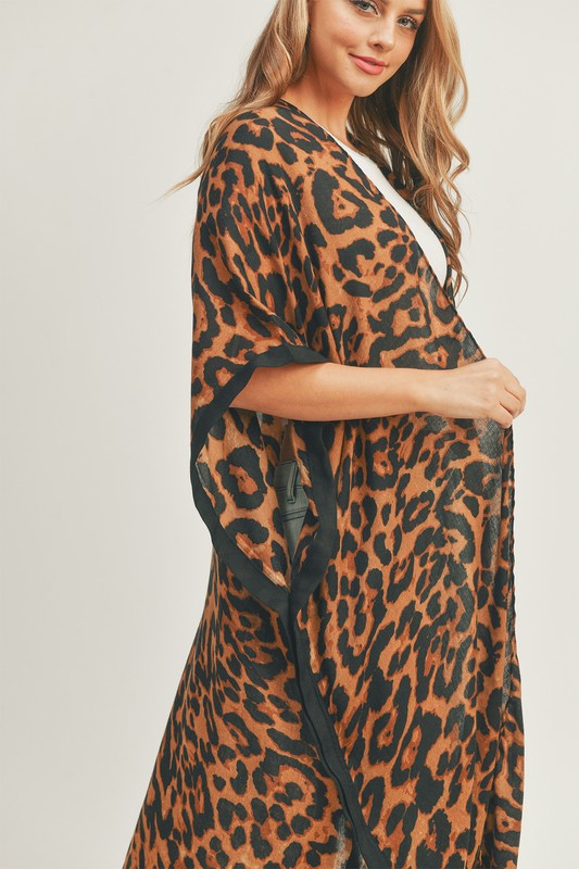 Leopard Print Front Open Long Kimono **also available in black/beige