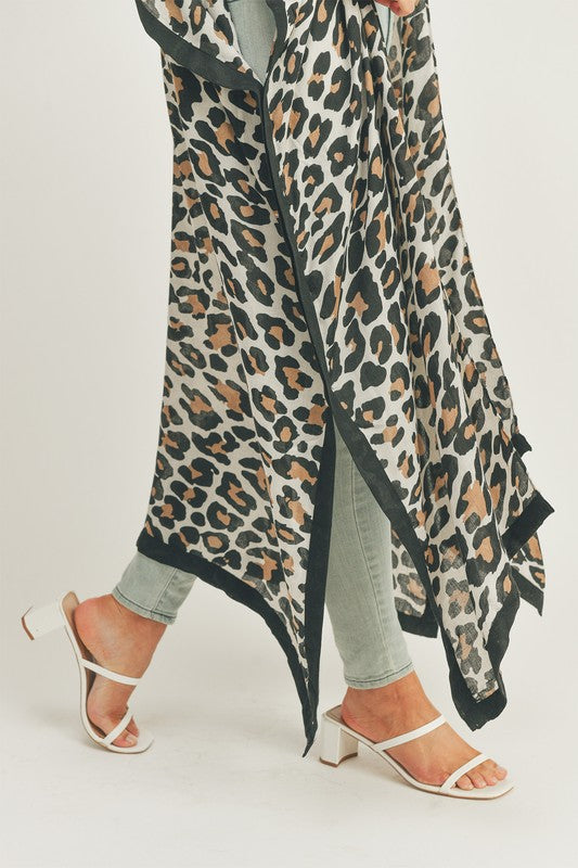 Leopard Print Front Open Long Kimono **also available in black/beige