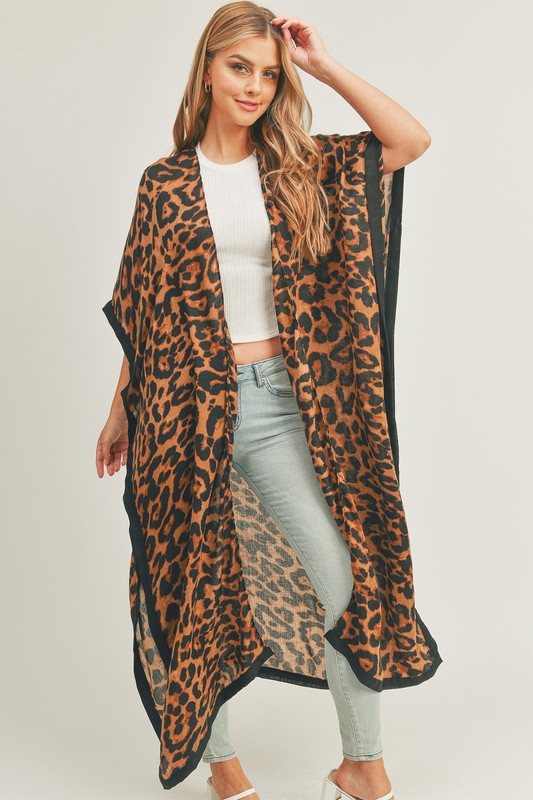 Leopard Print Front Open Long Kimono **also available in black/beige