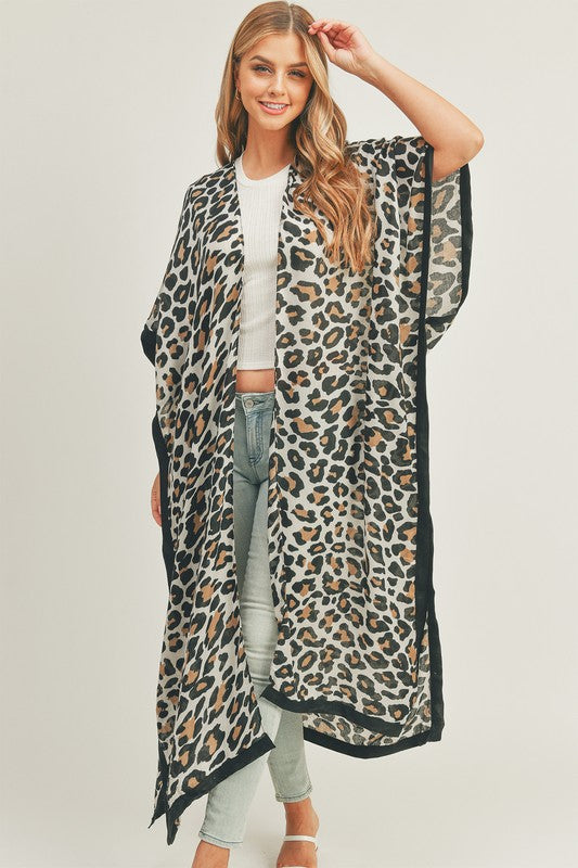 Leopard Print Front Open Long Kimono **also available in black/beige