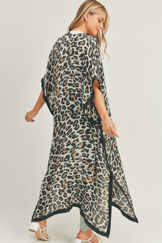 Leopard Print Front Open Long Kimono **also available in black/beige