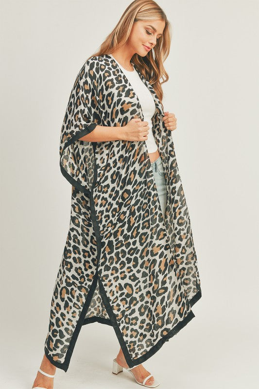 Leopard Print Front Open Long Kimono **also available in black/beige