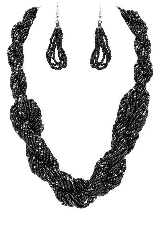 Twisted Seed Beads Statement Necklace Set **also available in black, red, and white