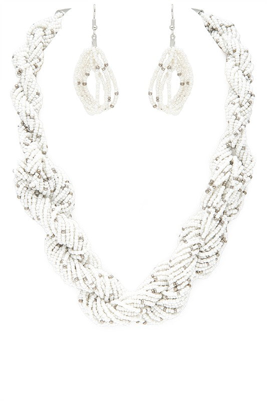 Twisted Seed Beads Statement Necklace Set **also available in black, red, and white