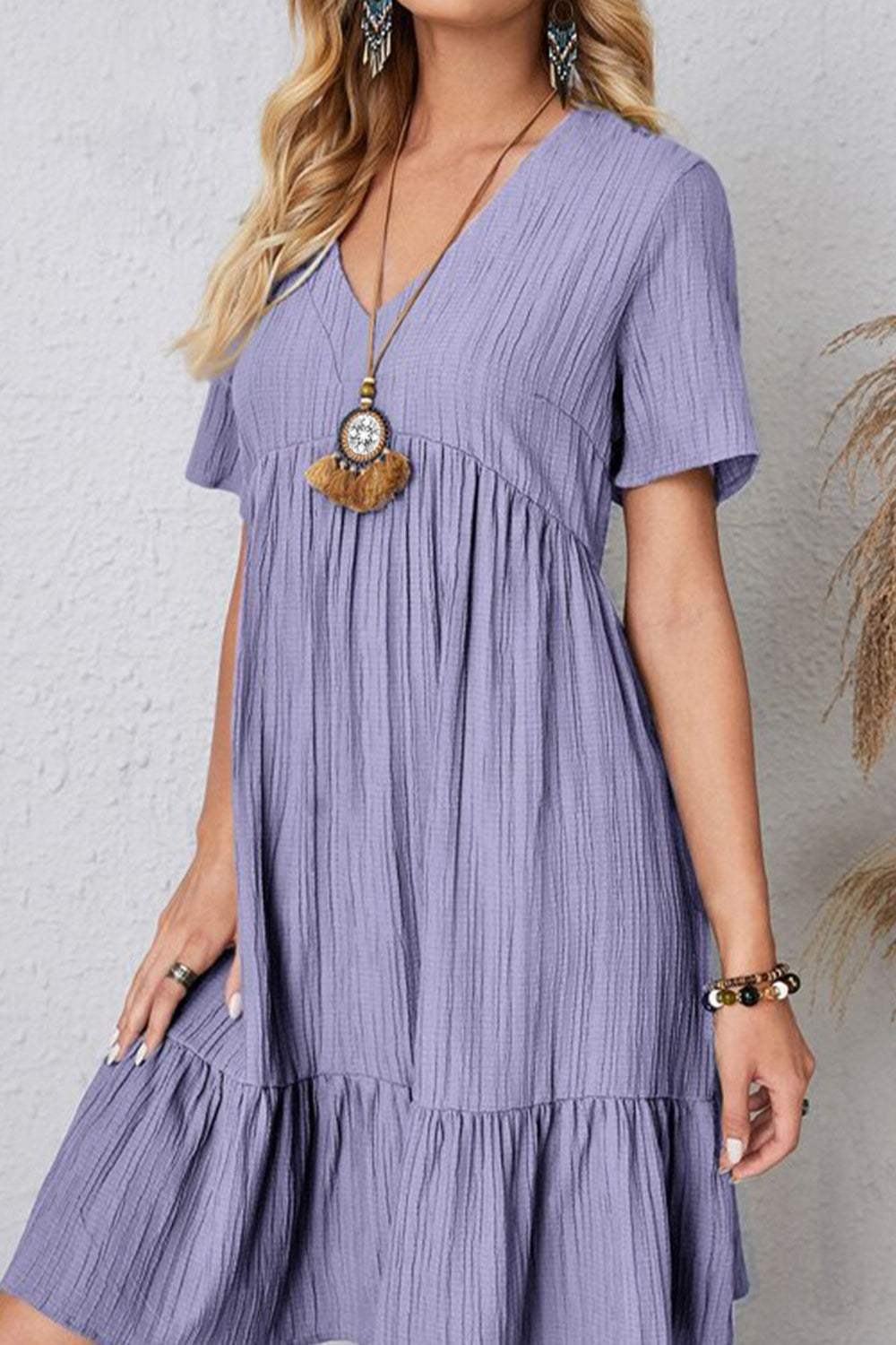 Full Size Ruched V-Neck Short Sleeve Dress **available in 7 colors