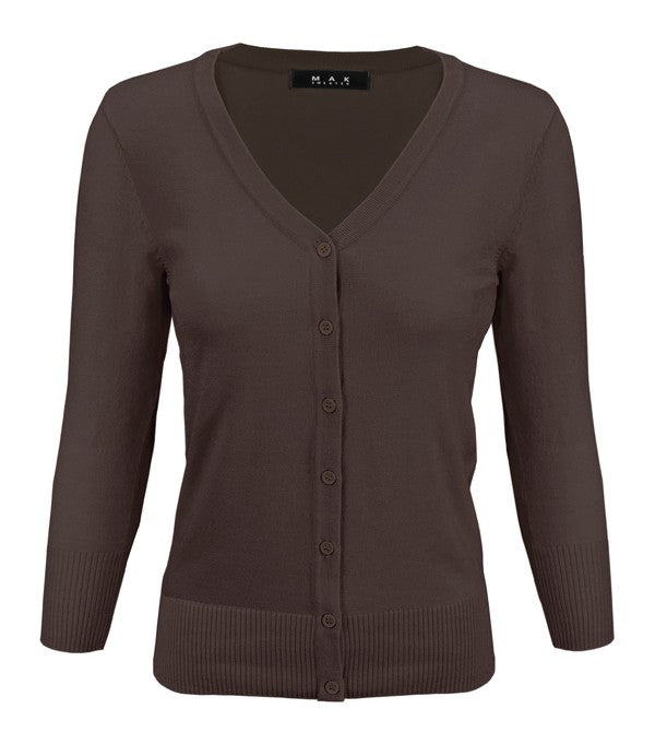 3/4 Sleeve V-Neck Button Down Knit Plus Size Cardigan Sweater **available in 29 colors!