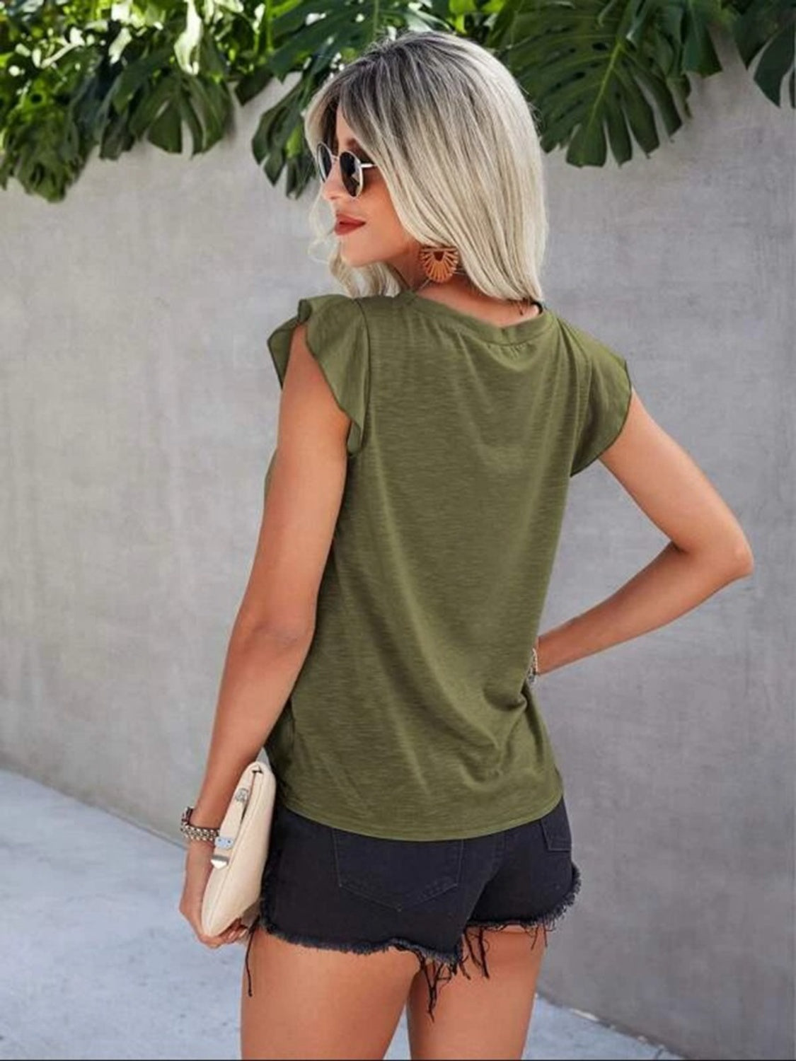 Ruffled Round Neck Cap Sleeve T-Shirt **also in white, black, yellow, blue, and moss