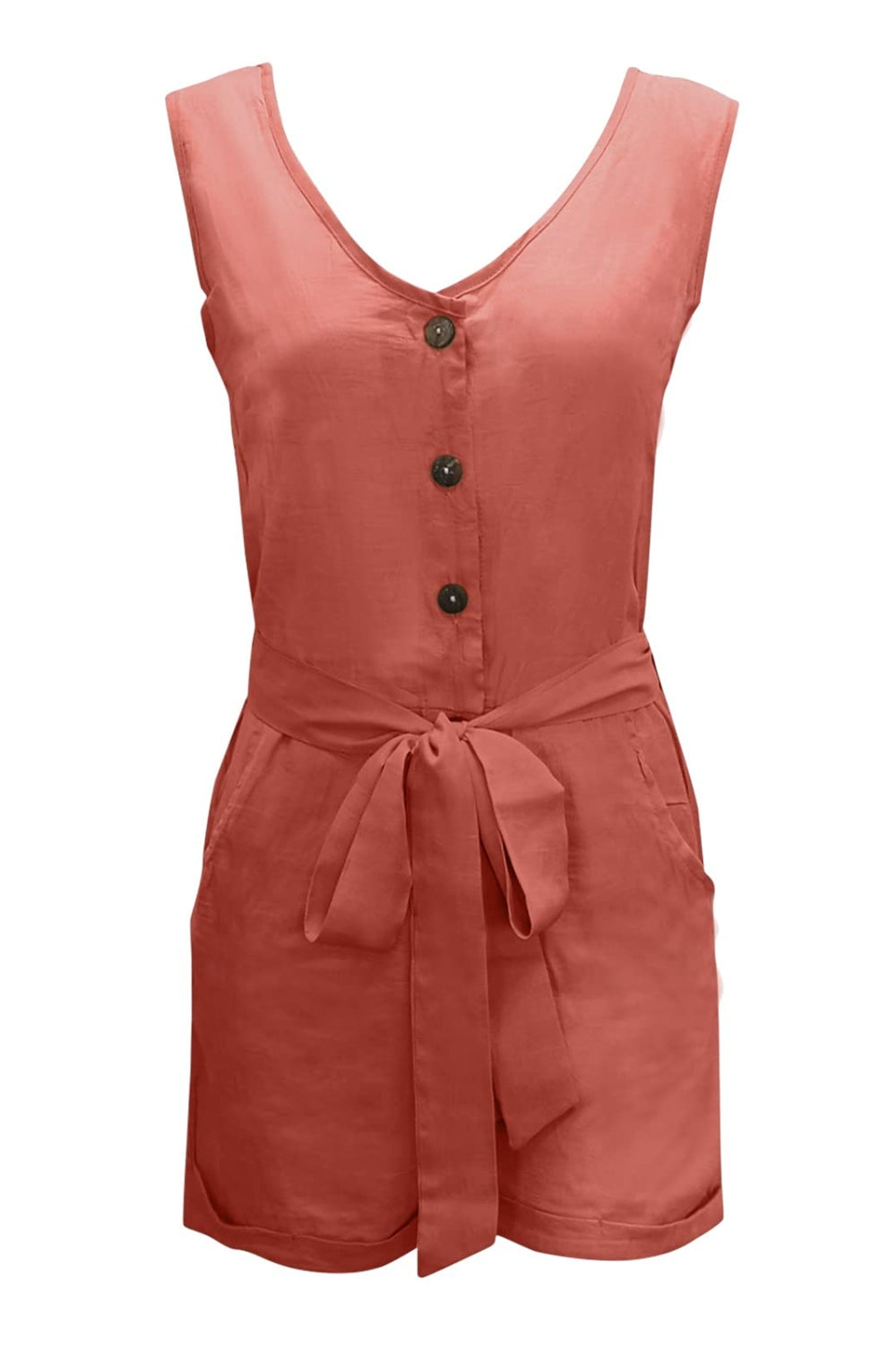 Full Size Tied V-Neck Sleeveless Romper with Pockets **available in 10 colors