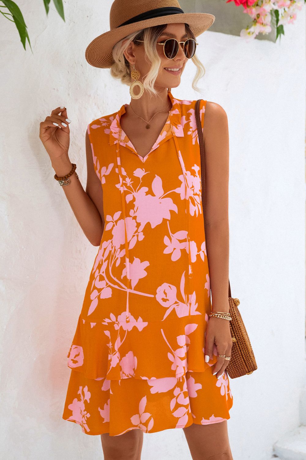 Printed Tie Neck Sleeveless Dress **also available in pumpkin