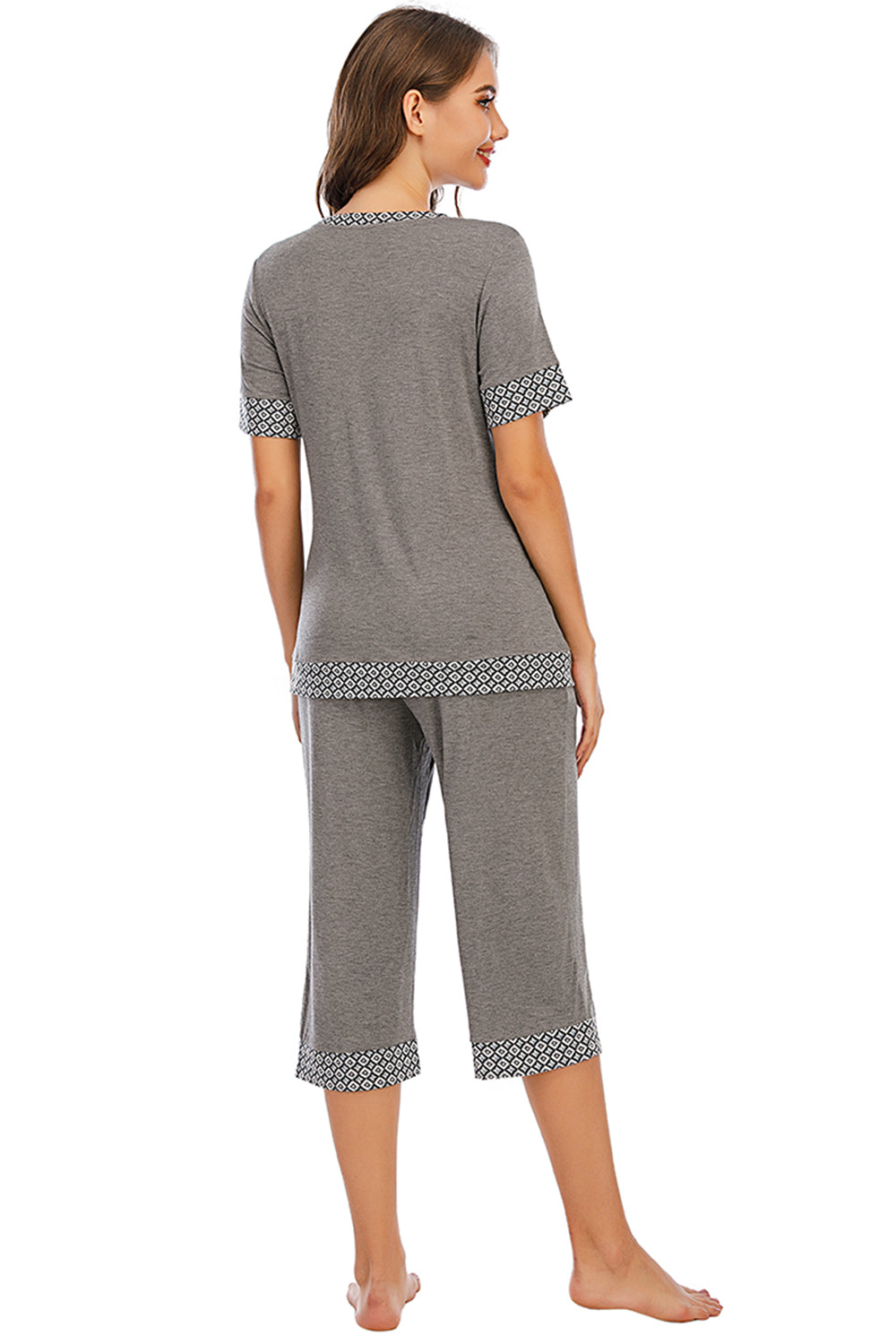 Round Neck Short Sleeve Top and Capris Pants Lounge Set **also available in navy and scarlet