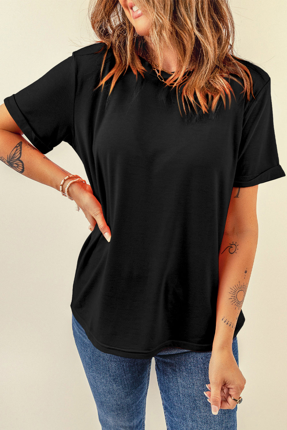 Round Neck Short Sleeve T-Shirt **also in white, black, peach, green, and charcoal