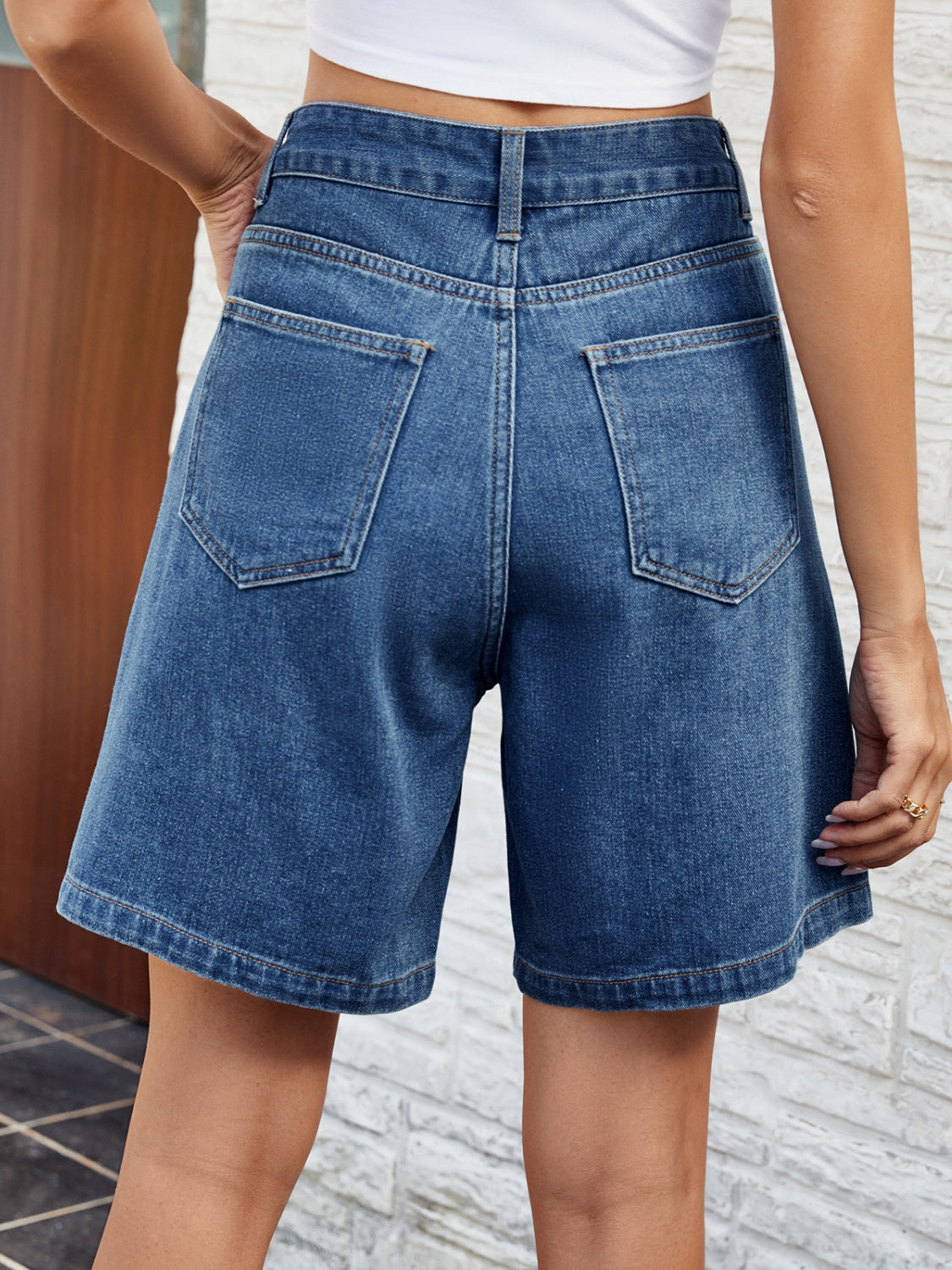 High Waist Denim Shorts with Pockets **available in light or medium denim