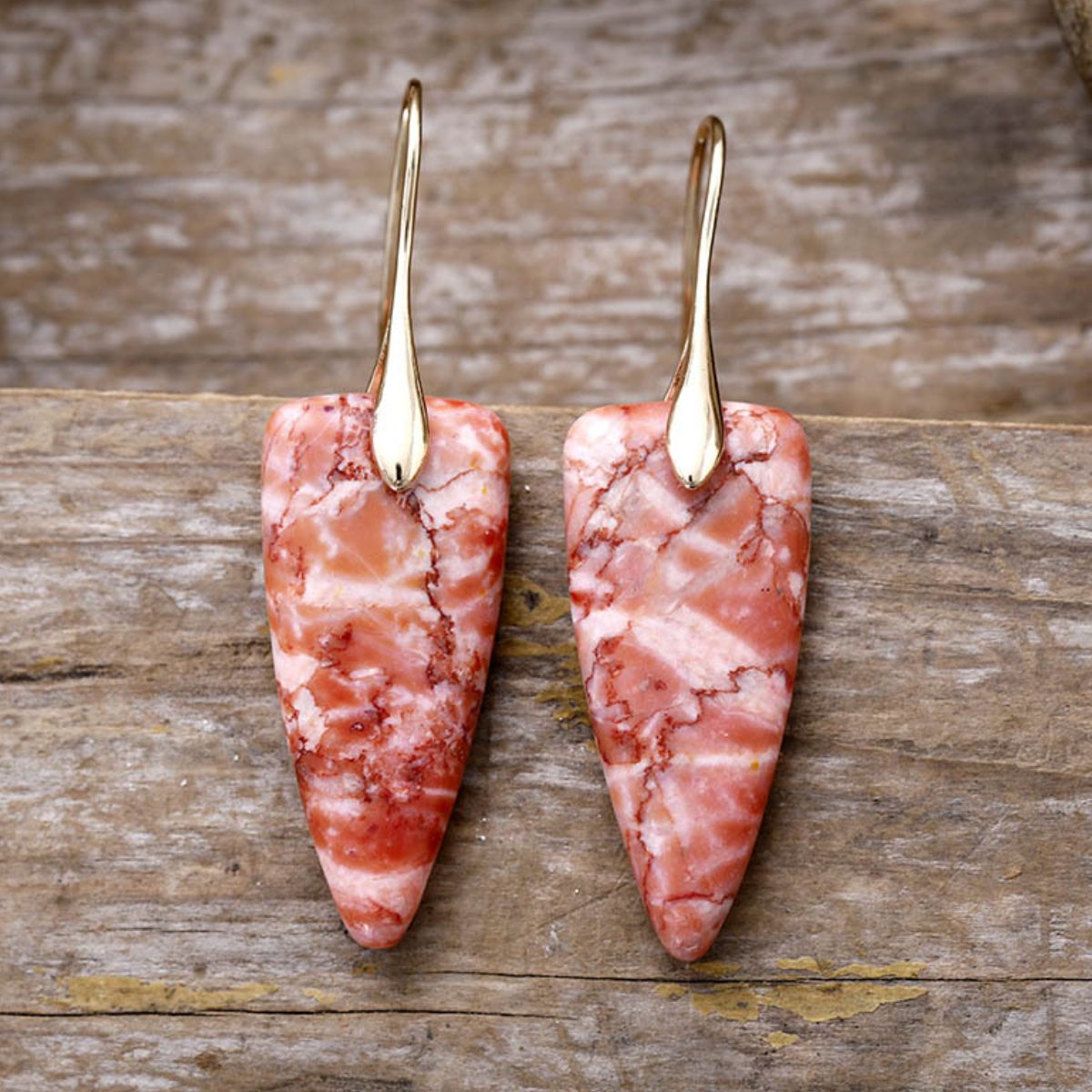 Natural Stone Geometric Shape Earrings **available in pink, green and coral, set in gold or silver