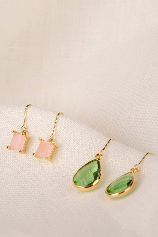 Stone Earring set with pink and green stones set in gold.