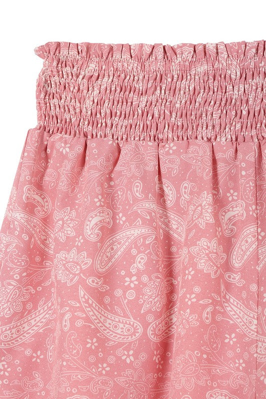 Lilou Paisley Shirred Waist Casual Shorts