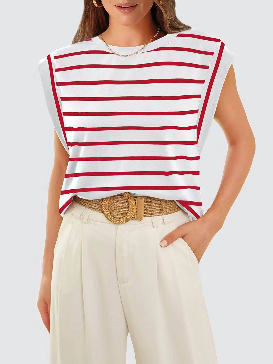 Nautical Striped Round Neck Cap Sleeve T-Shirt **also in red, cloudy blue, white, and navy