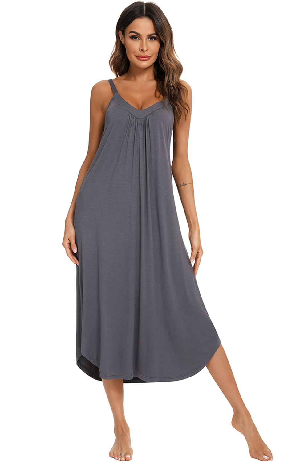 V-Neck Midi Lounge Dress **also available in charcoal, black, and navy