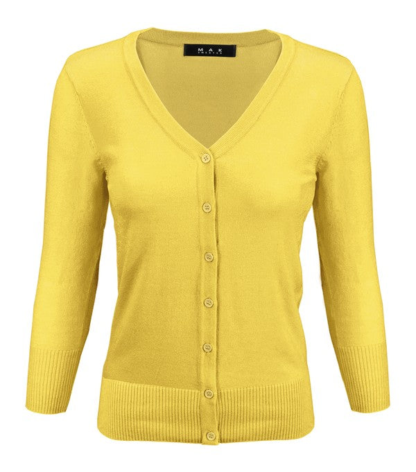 3/4 Sleeve V-Neck Button Down Knit Plus Size Cardigan Sweater **available in 29 colors!