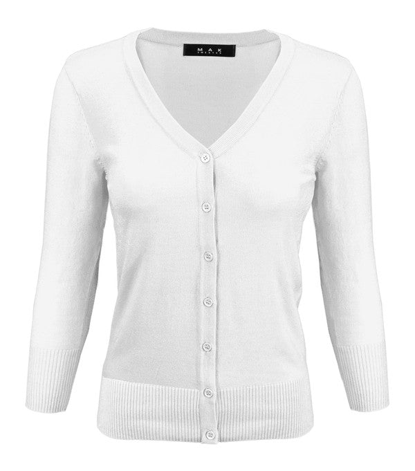 3/4 Sleeve V-Neck Button Down Knit Plus Size Cardigan Sweater **available in 29 colors!