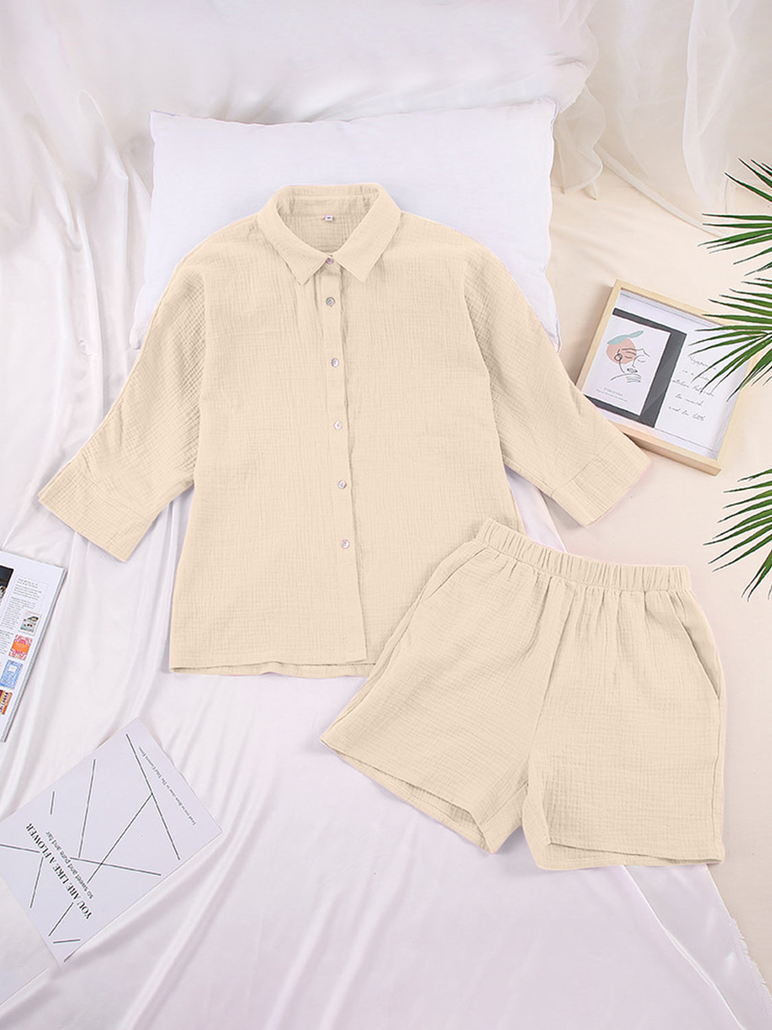 Texture Button Up Shirt and Shorts Set **available in 12 colors