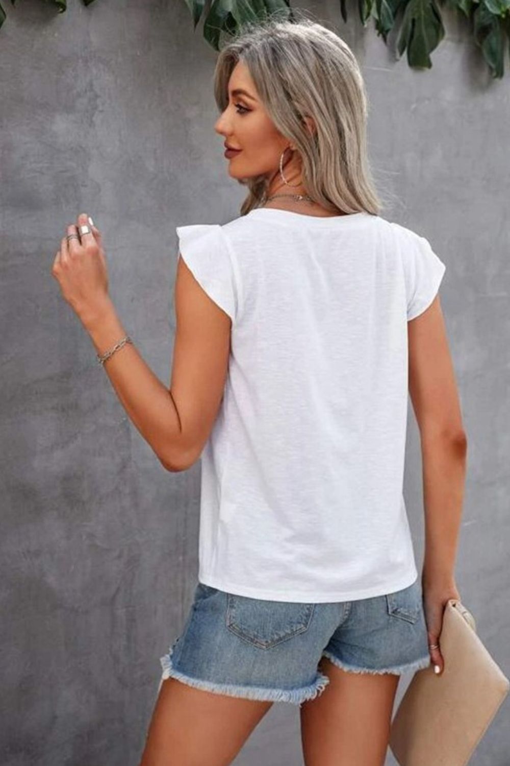 Ruffled Round Neck Cap Sleeve T-Shirt **also in white, black, yellow, blue, and moss