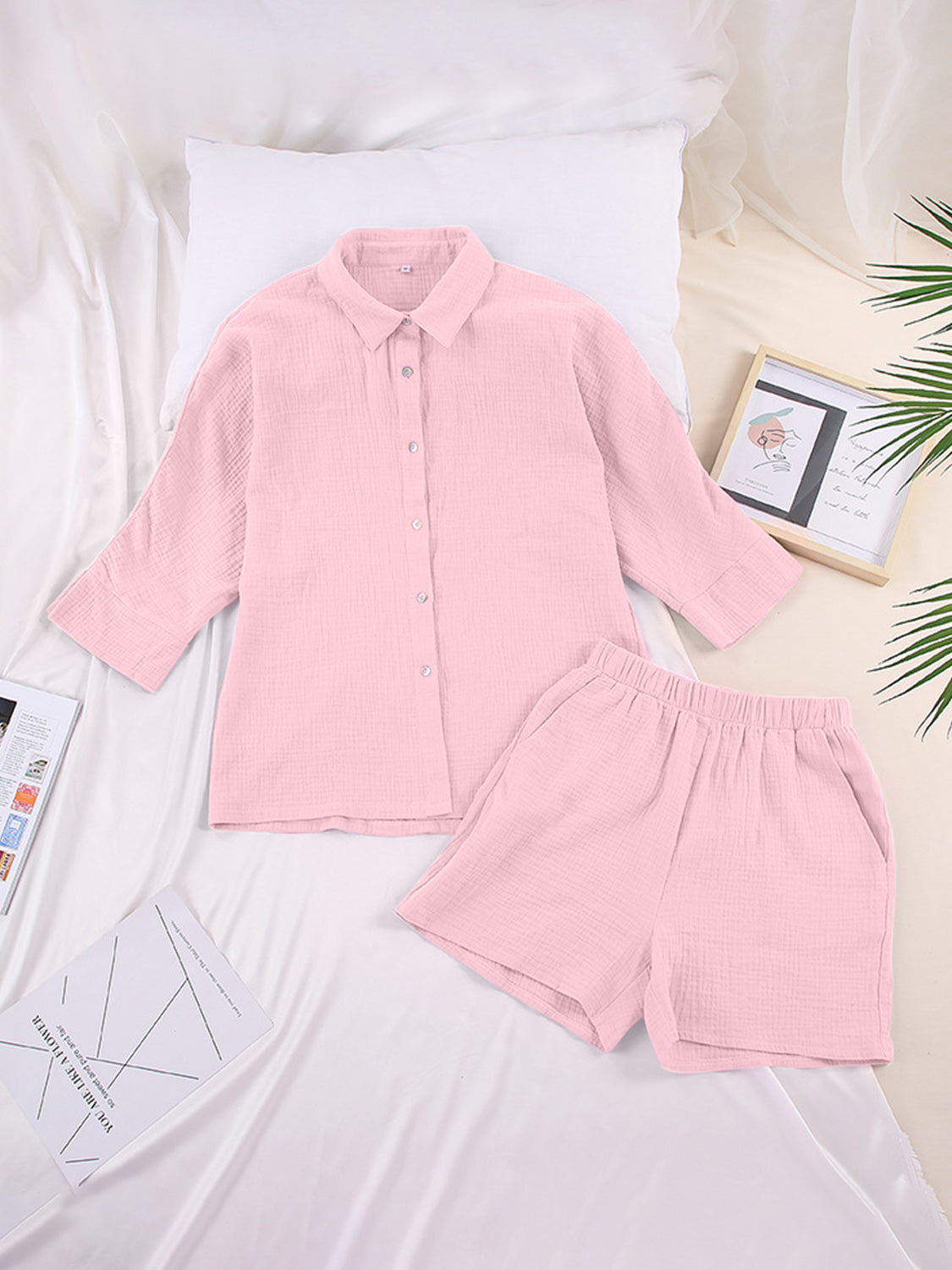 Texture Button Up Shirt and Shorts Set **available in 12 colors