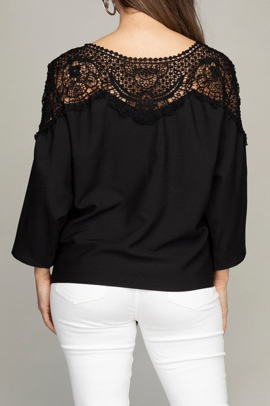 Nuvi Apparel - Lace Yolk Blouse with Tie **also available in black