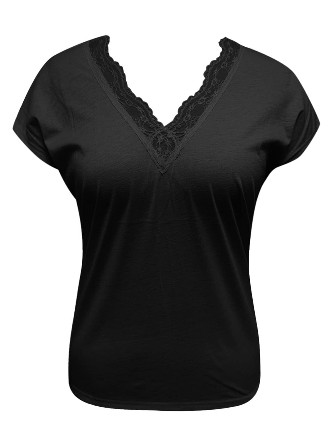 Full Size Lace Detail V-Neck Short Sleeve Blouse **also available in white