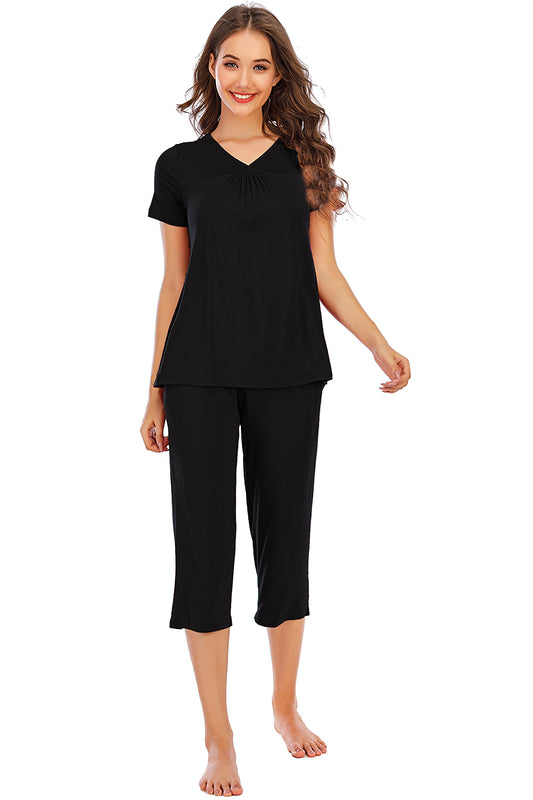 V-Neck Short Sleeve Top and Pants Lounge Set **also available in navy and scarlet