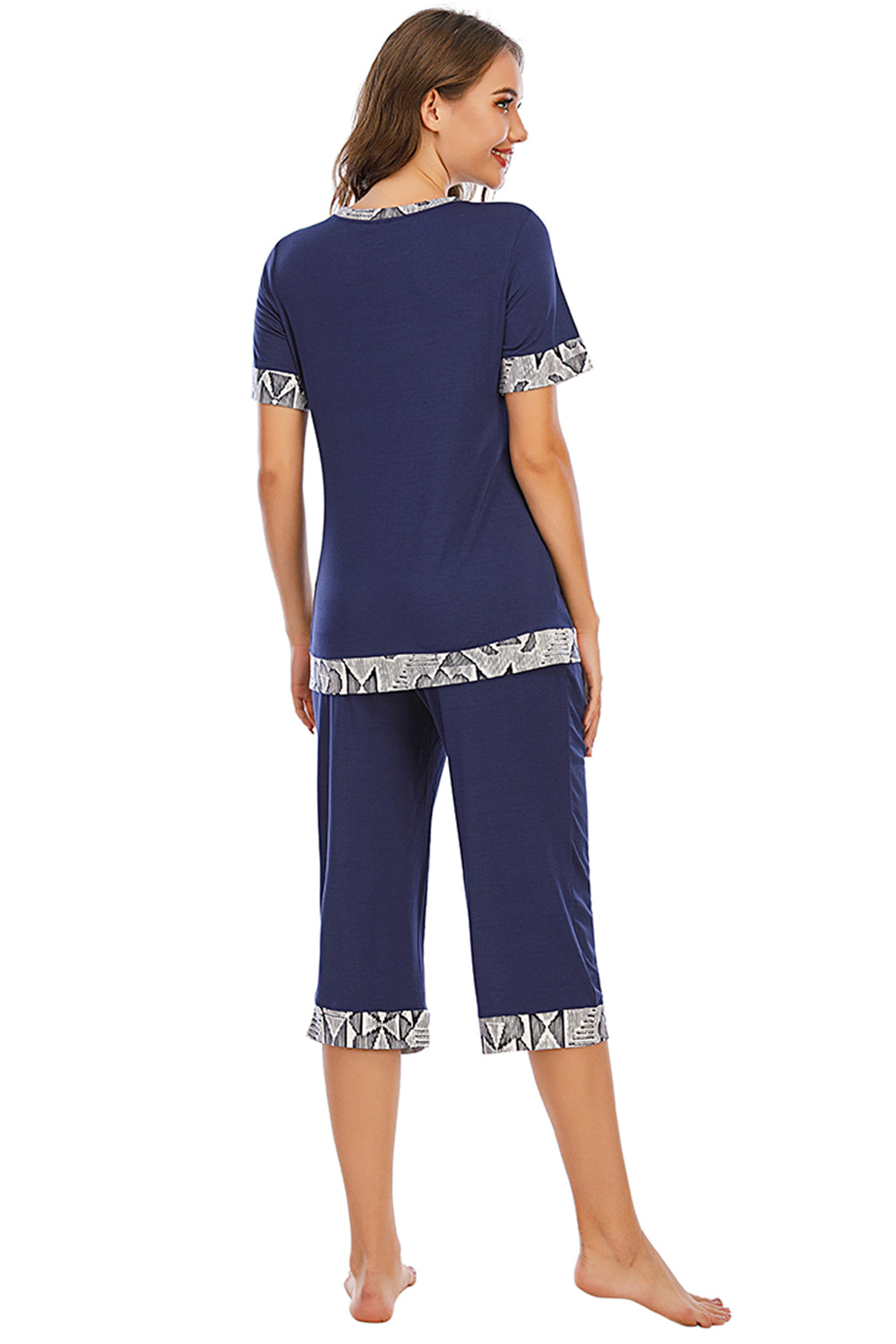 Round Neck Short Sleeve Top and Capris Pants Lounge Set **also available in navy and scarlet