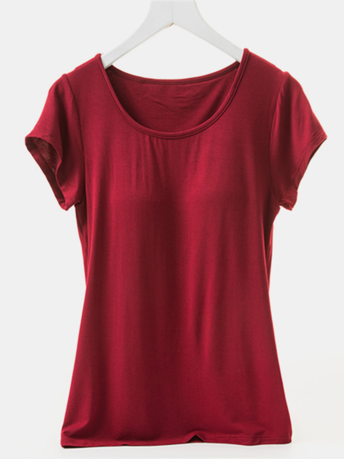 Round Neck Short Sleeve T-Shirt with Built-In Bra with Cups **also in champagne, white, black, grey, and lavender