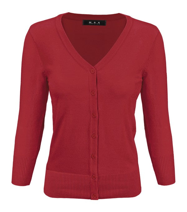 3/4 Sleeve V-Neck Button Down Knit Plus Size Cardigan Sweater **available in 29 colors!