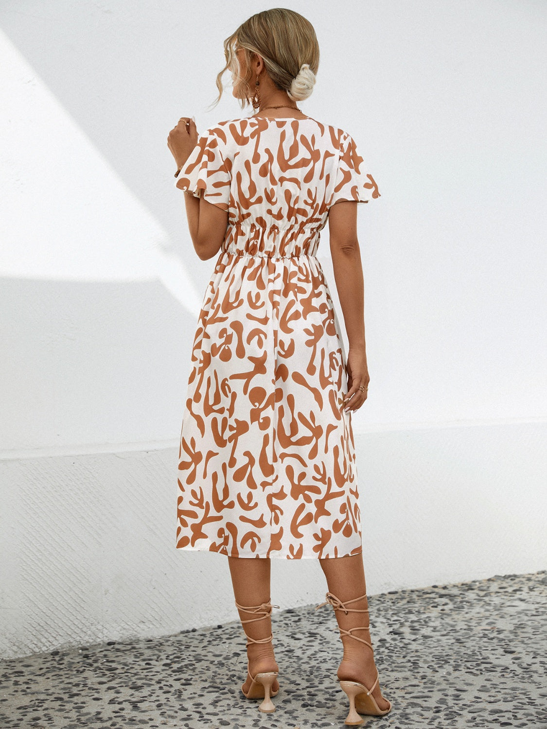 Printed V-Neck Short Sleeve Dress **also available in tangerine and green