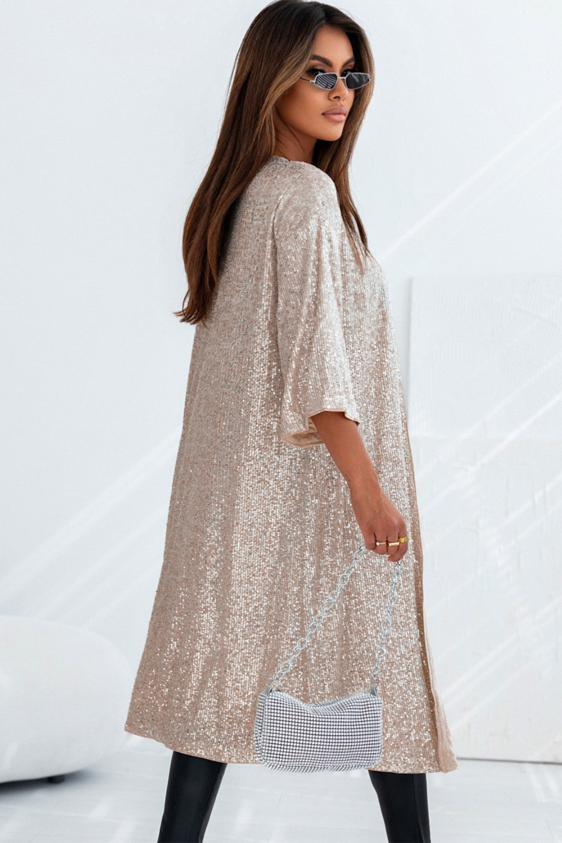 Sequin Open Front Duster Cardigan **also in beige