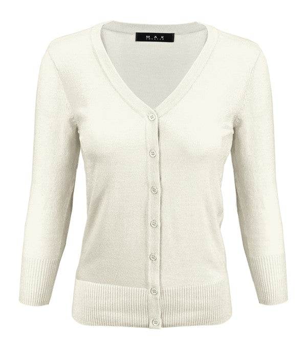 3/4 Sleeve V-Neck Button Down Knit Plus Size Cardigan Sweater **available in 29 colors!