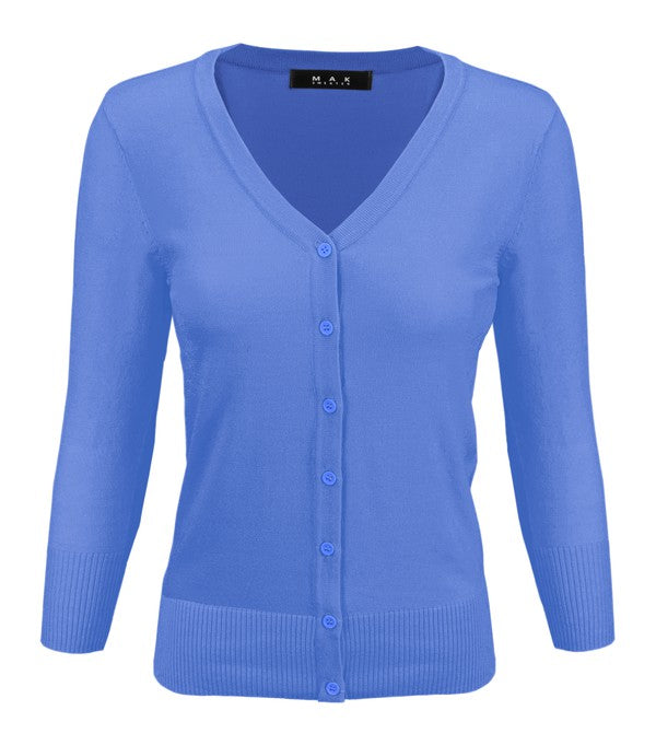 3/4 Sleeve V-Neck Button Down Knit Plus Size Cardigan Sweater **available in 29 colors!