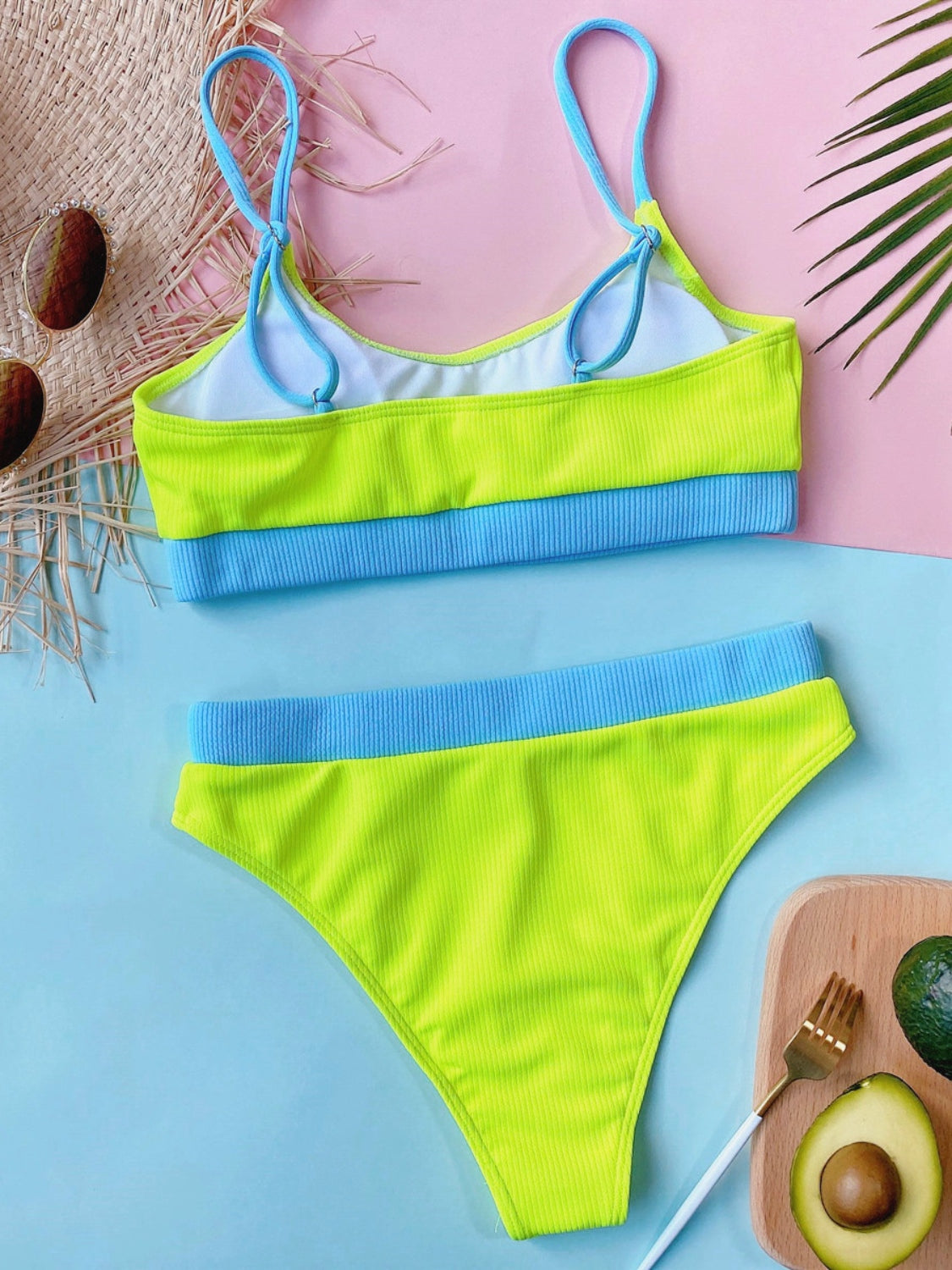 Scoop Neck Spaghetti Strap Two-Piece Swim Set **also in brown, black, red, light blue, and neon green