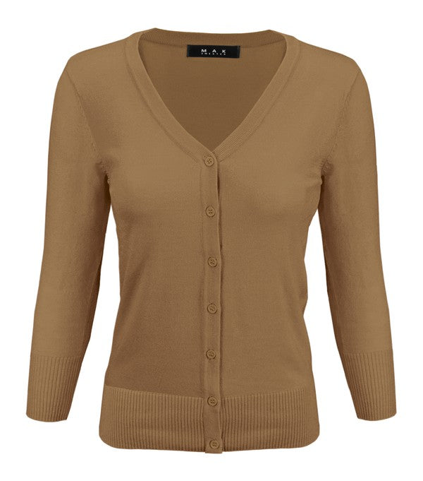 3/4 Sleeve V-Neck Button Down Knit Plus Size Cardigan Sweater **available in 29 colors!