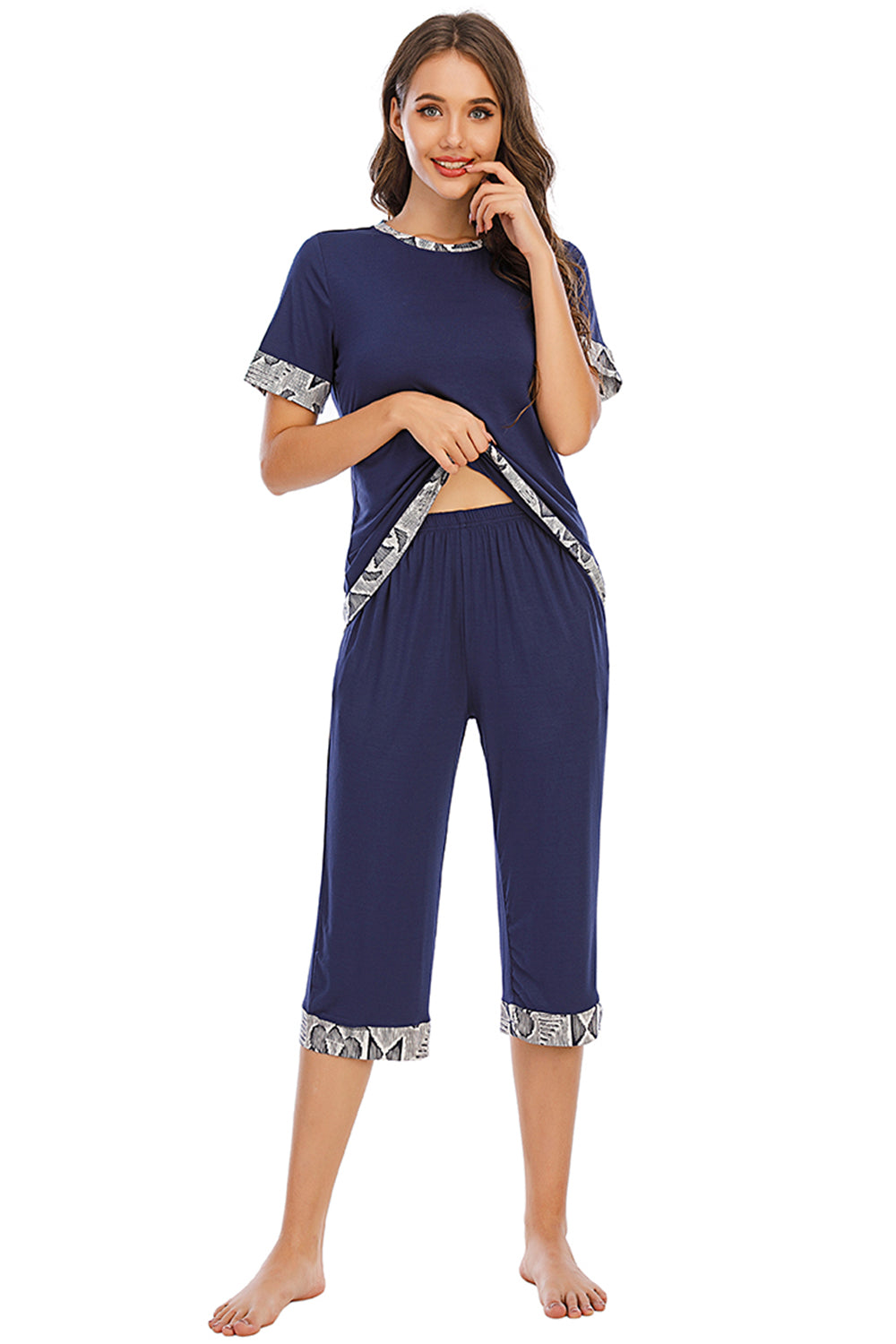 Round Neck Short Sleeve Top and Capris Pants Lounge Set **also available in navy and scarlet