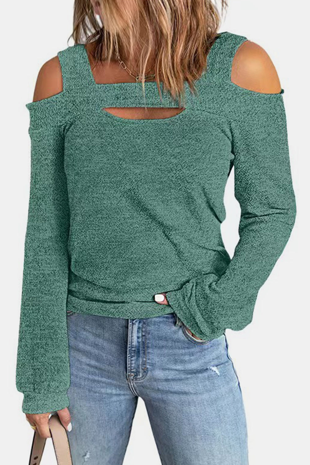 Full Size Cutout Cold Shoulder Sweater **also in light mauve, blue, green, red, and black