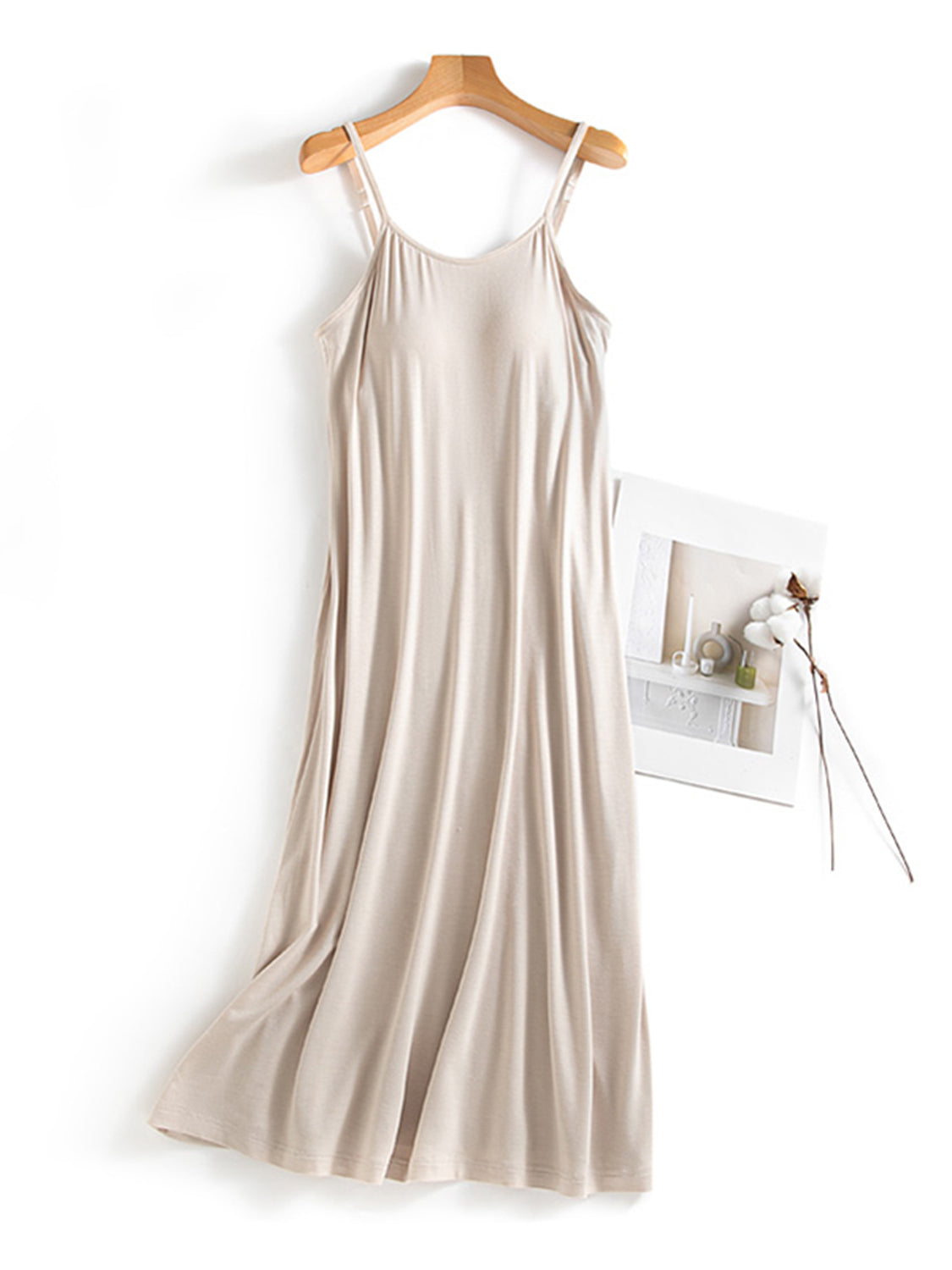 Scoop Neck Midi Cami Dress with Built-In Bra **also in tan, pink, and matcha