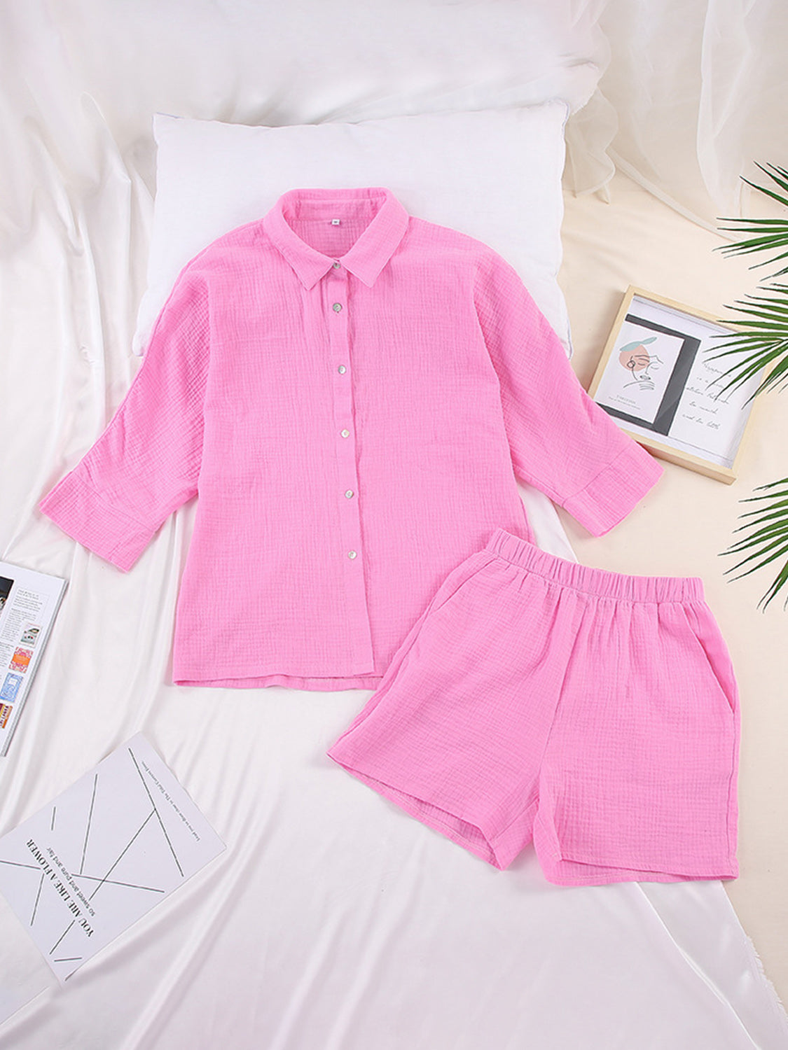 Texture Button Up Shirt and Shorts Set **available in 12 colors